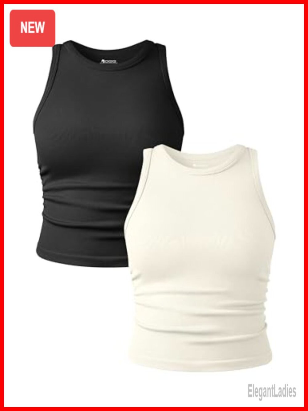 2 Pack Women's Ruched Crop Tank Tops Crew Neck Sleeveless Yoga Camis